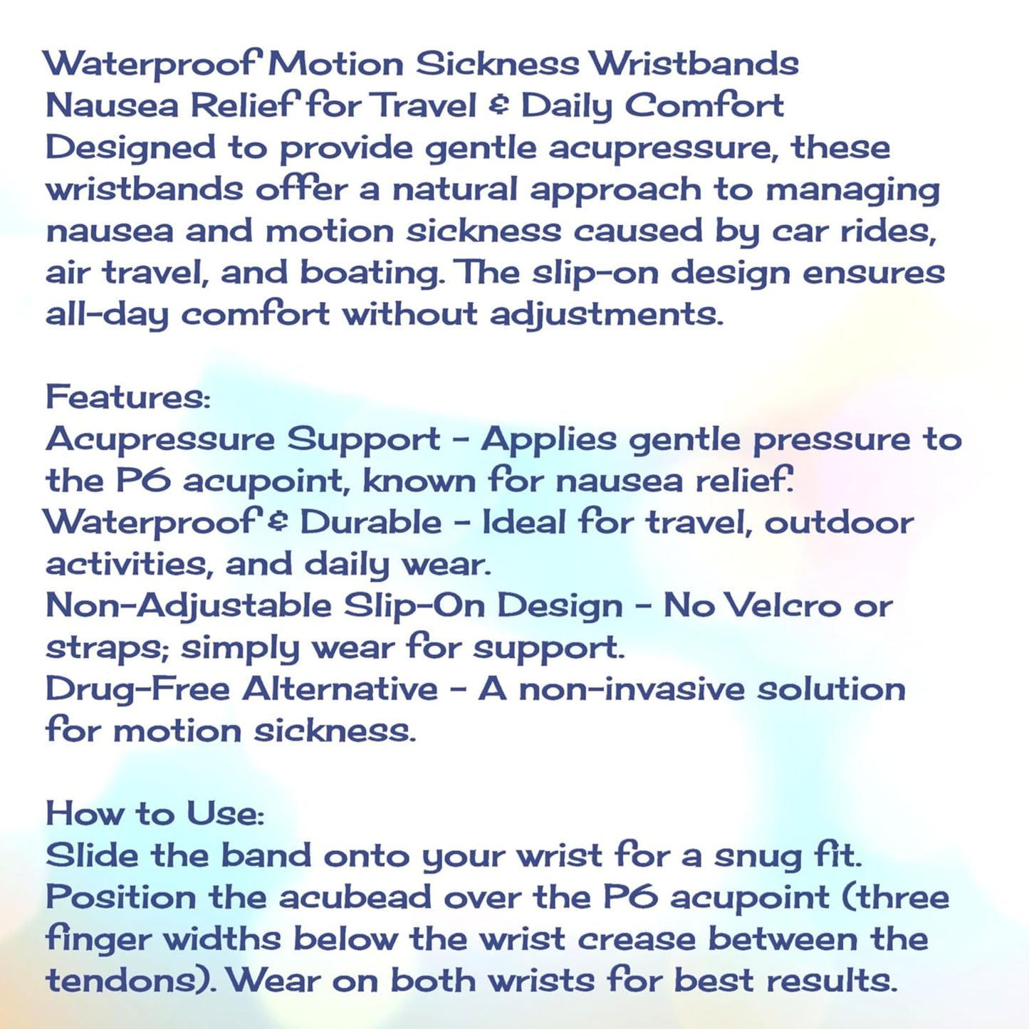 Motion Sickness Relief Acupressure Wristbands for Kids and Adults – Waterproof, Slip-On, Nausea Relief, Motion Sickness, Travel (2 Pack) (Sky Blue, X-Small 5)