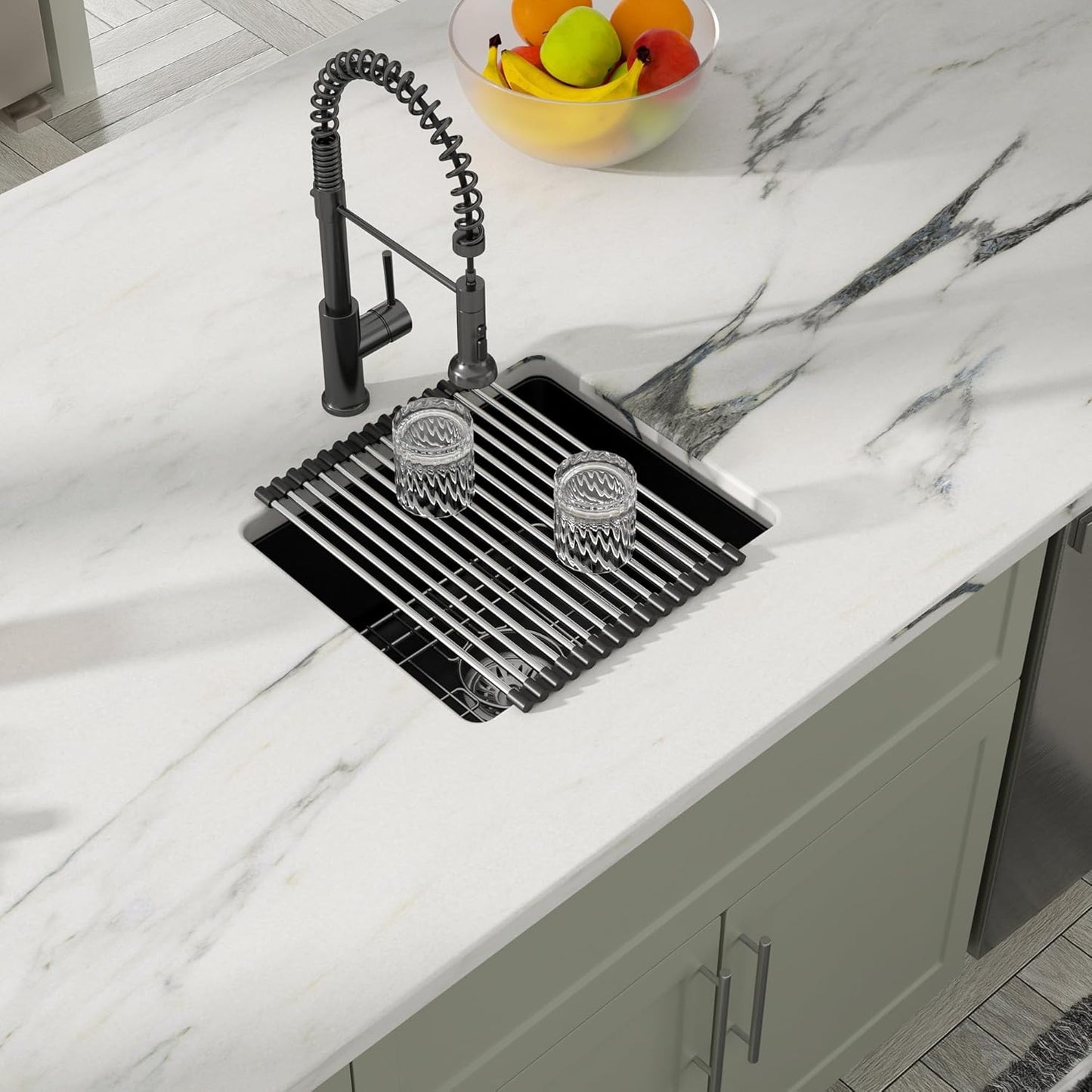 Dcolora 18 Inch Quartz Composite Black Wet Bar Sink Undermount Small Prep Granite Composite Kitchen Sink RV Single Bowl Under Counter, 18"x 16", DC-GU7746