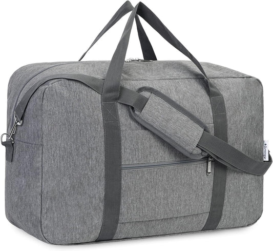For Spirit Airlines Personal Item Bag 18x14x8 Foldable Travel Duffel Bag Tote Duffle Carry on Luggage for Women and Men 30L (Grey (With Shoulder Strap))
