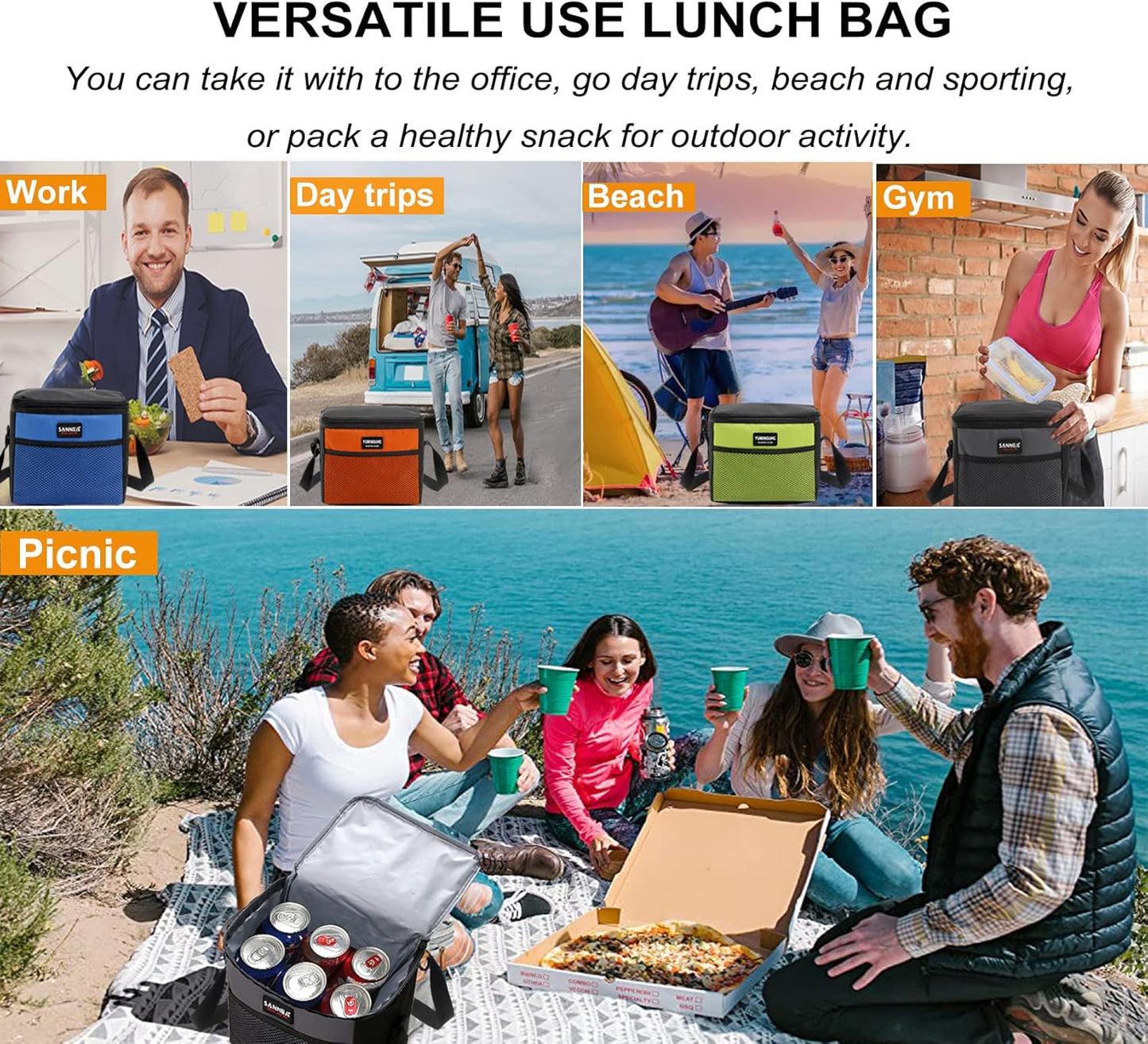 6 Can/5L Lunch Bag for Women Men Portable Lunch Box Small Cooler Bag Soft Collapsible Reusable Insulated Lunch Tote for Everyday Work Travel (Green)