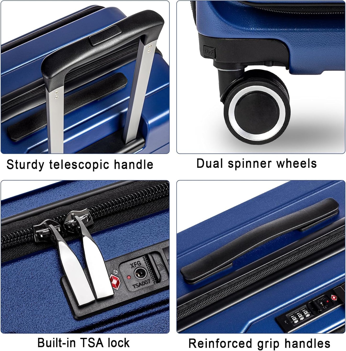 Luggage Sets 3 Piece, ABS Lightweight 20in/24in/28in Luggage, Expandable Carry On Suitcase Set with TSA Lock & Double Wheels, Front Open Hardshell Luggage Sets (Blue)