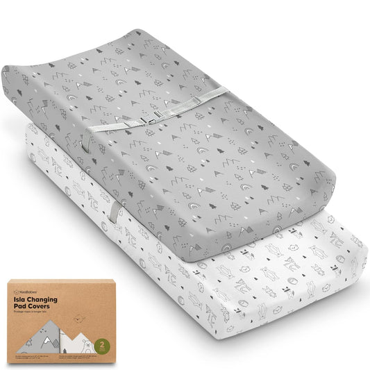 2-Pack Baby Changing Pad Covers for Girl, Boy, Neutral - Soft Viscose Derived from Bamboo Changing Table Pad Cover Sheets, Baby Nursery Diaper Changing Pad Cover, Contour Changing Pad Liner (Woodland)