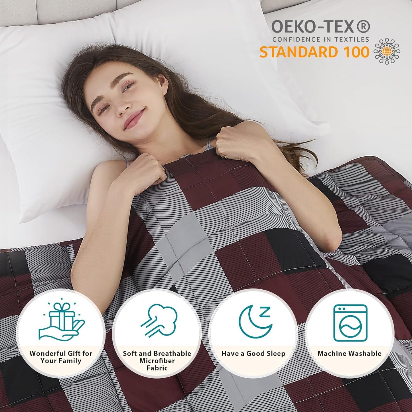 L'AGRATY Weighted Blanket - 60"x80" 20lbs Cooling Breathable Heavy Blanket Microfiber Material with Glass Beads for Adult All-Season Summer Fall Winter Soft Thick Comfort