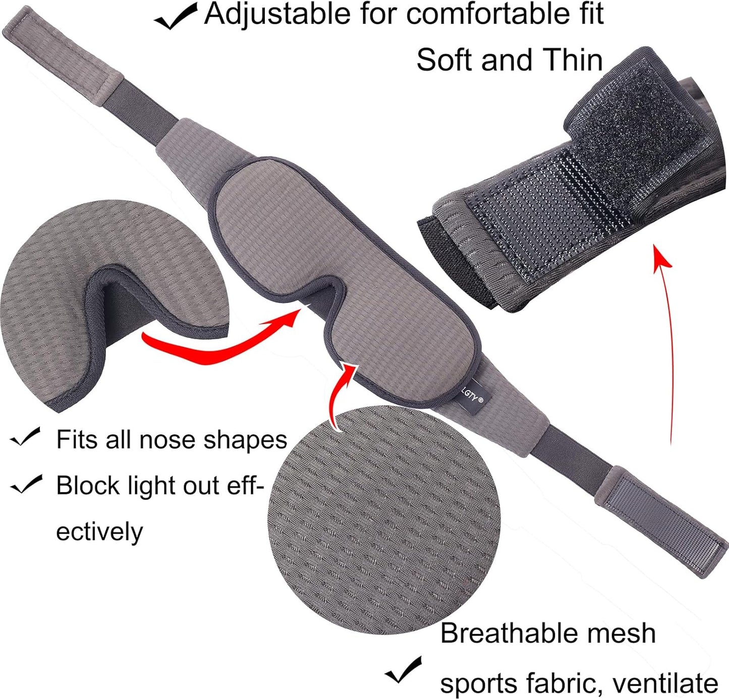Sleep Mask for Men and Women 3D Contoured Eye Mask Patented Adjustable Light Blocking Night Mask for Sleeping (Grey)