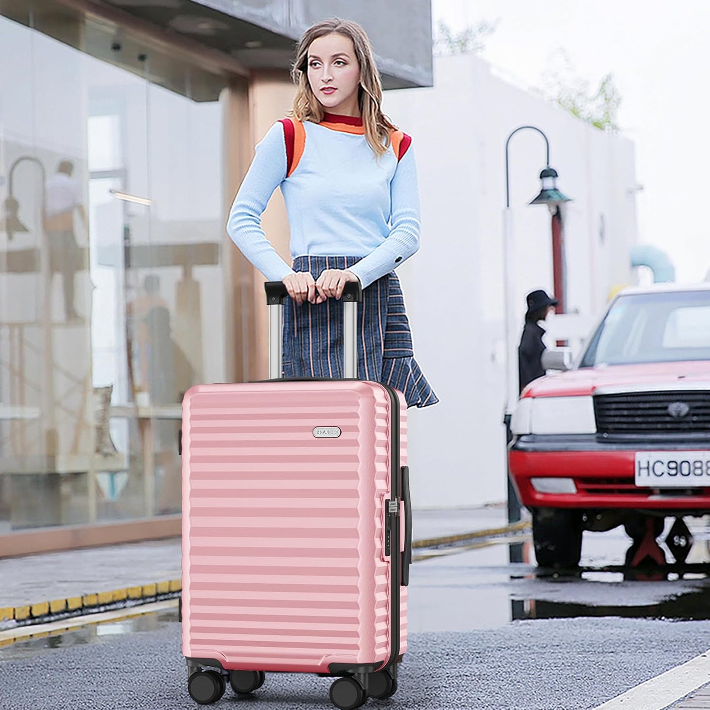 SHOWKOO Luggage Sets 3 Piece Hardside Expandable Suitcase with Double Spinner Wheels Tsa Lock, (Pink, 5 piece set)