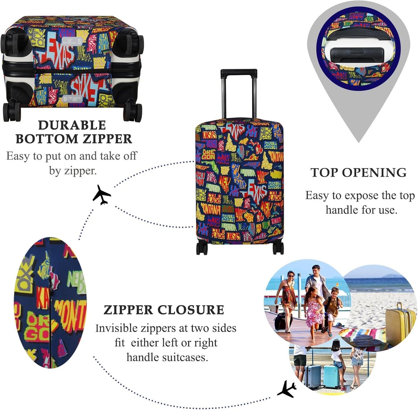 Explore Land Travel Luggage Cover Suitcase Protector Fits 23-26 Inch Case (America Map, M)