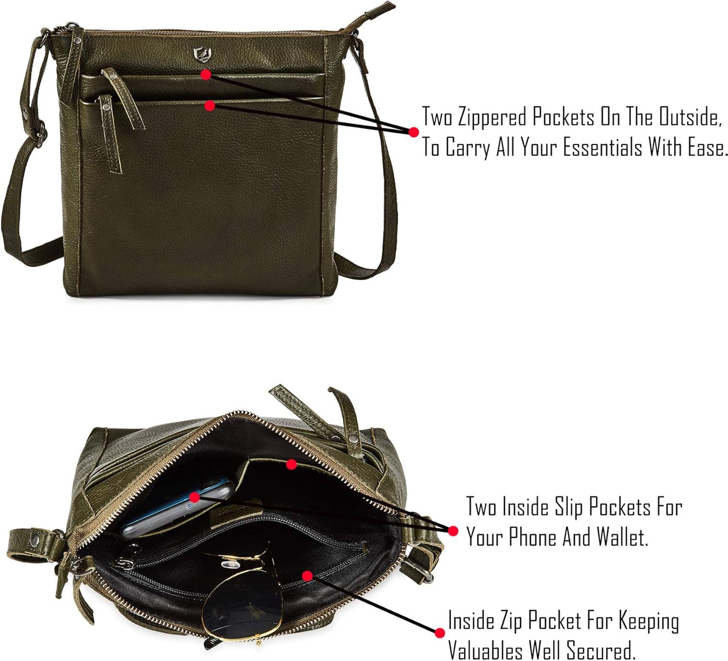 Small Soft Genuine Leather Crossbody Purse Women’s Sling Crossover Shoulder Travel Handbag with Triple Zipper