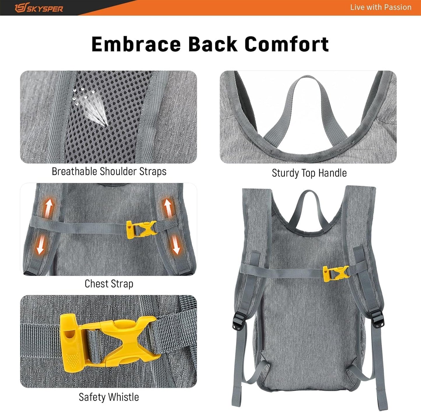 SKYSPER 15L/20L Foldable Hiking Backpack Lightweight Packable Travel Daypack with Chest Strap Small Folding Pack for Walking