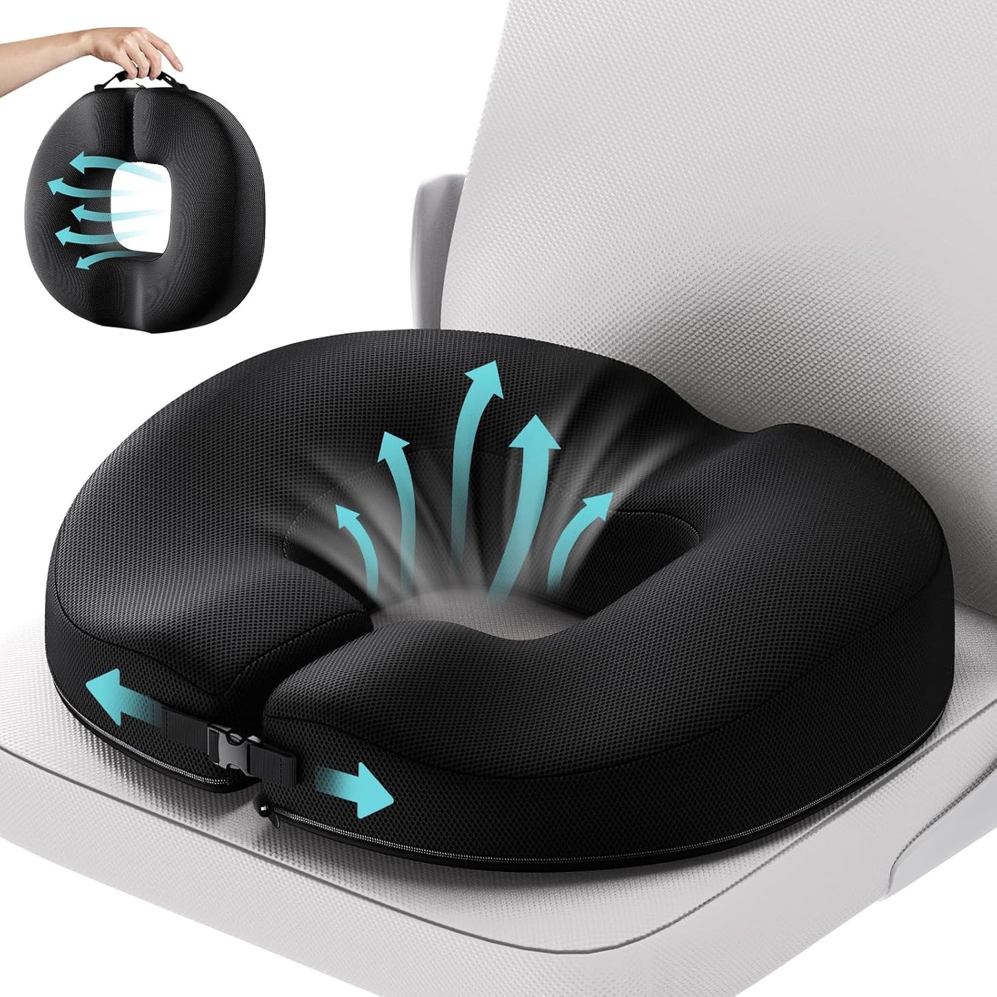 Benazcap Donut Pillow Seat Cushion for Tailbone Pain Relief, Strong Support Memory Foam Hemorrhoid Pillow by Ergonomic for Coccyx, Sciatica, Pregnancy, Postpartum