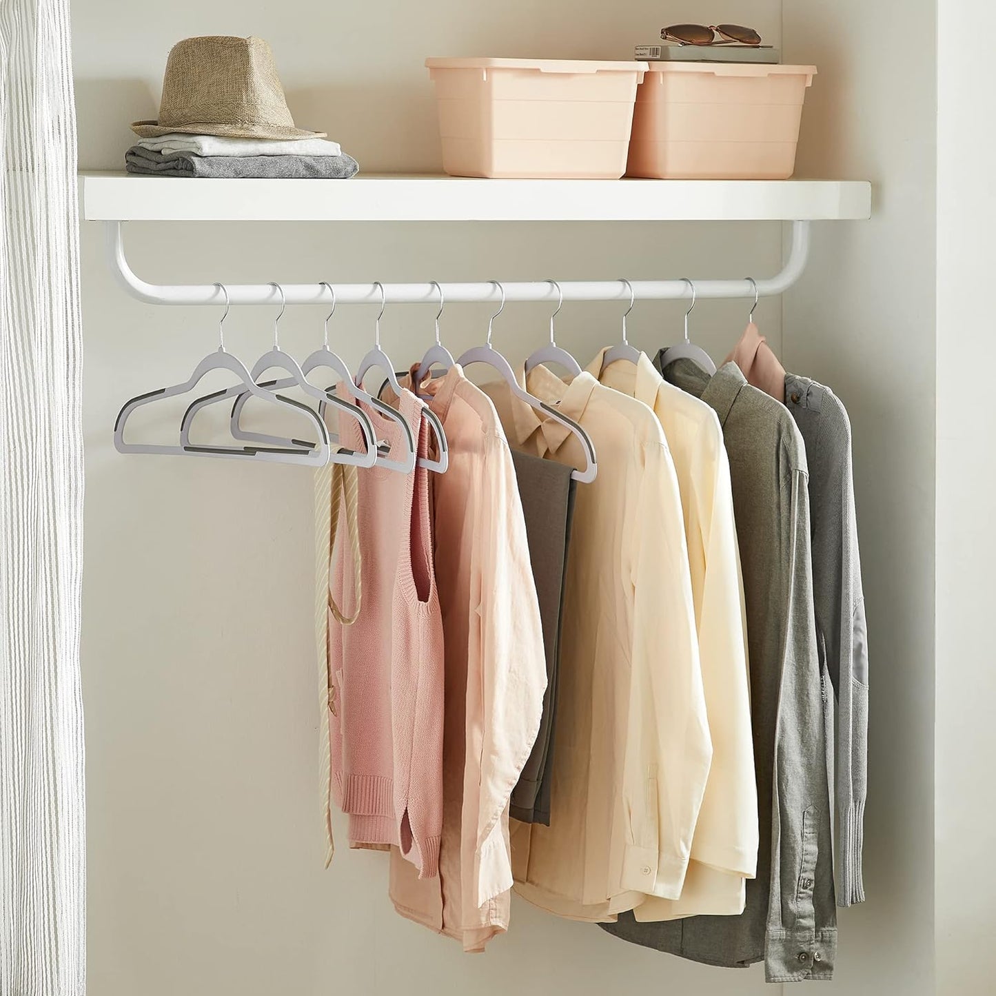 SONGMICS Clothes Hangers, Pack of 100 Plastic Coat Hangers, Space-Saving, Light Gray and Dark Gray UCRP050G100