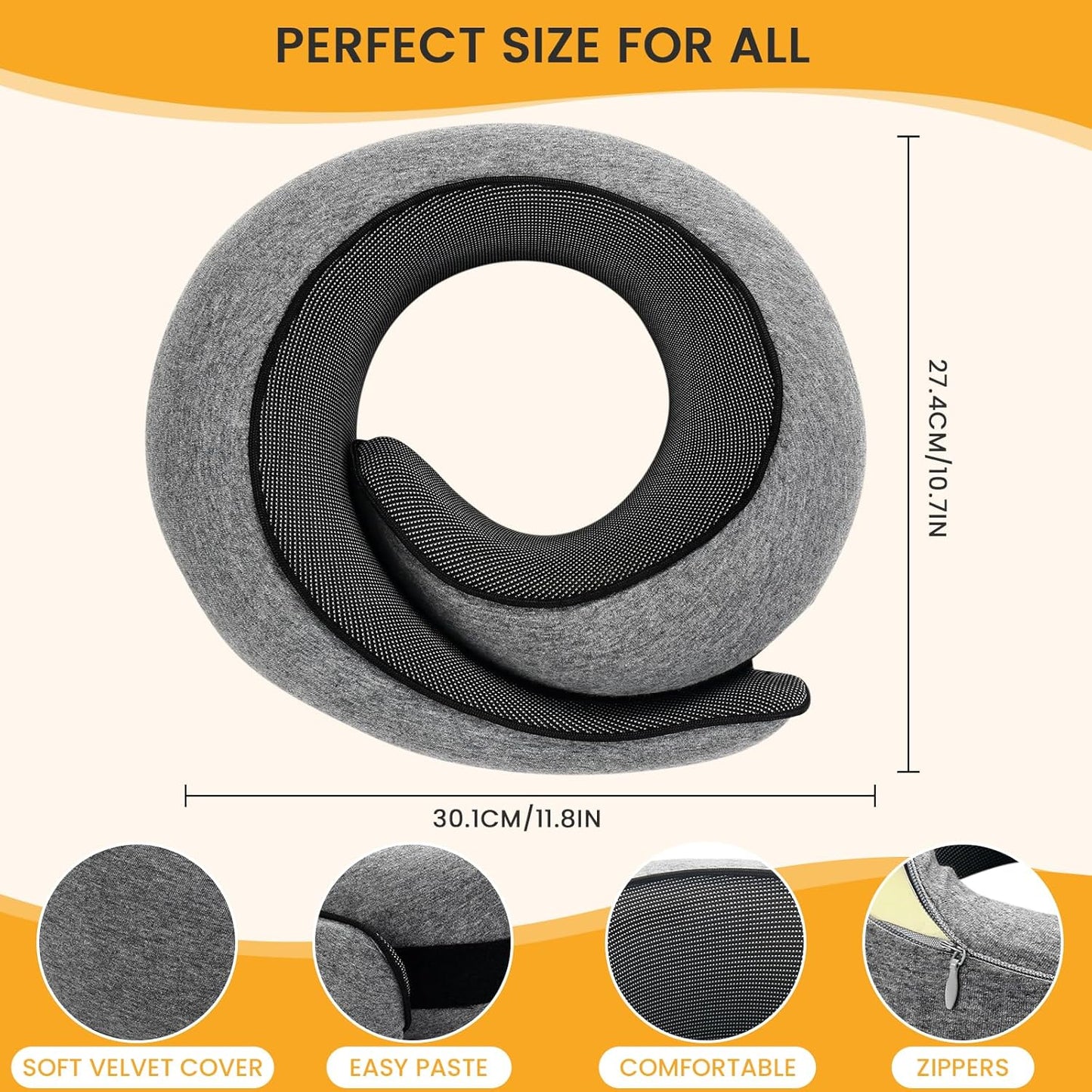 Neck Pillow, Travel Pillow uses Memory Foam to Support Neck Comfort, Ideal Companion for Airplane and car Travel, Compact, Convenient, and Versatile Airplane Sleep Pillow(Gray)