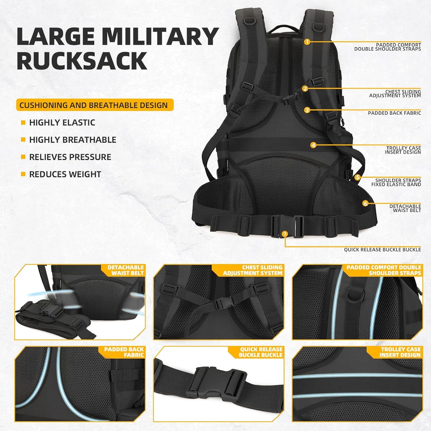 50L Military Tactical Backpack Hiking Waterproof Backpack Large Military Pack 3 Day Assault Pack Molle Bag Rucksack