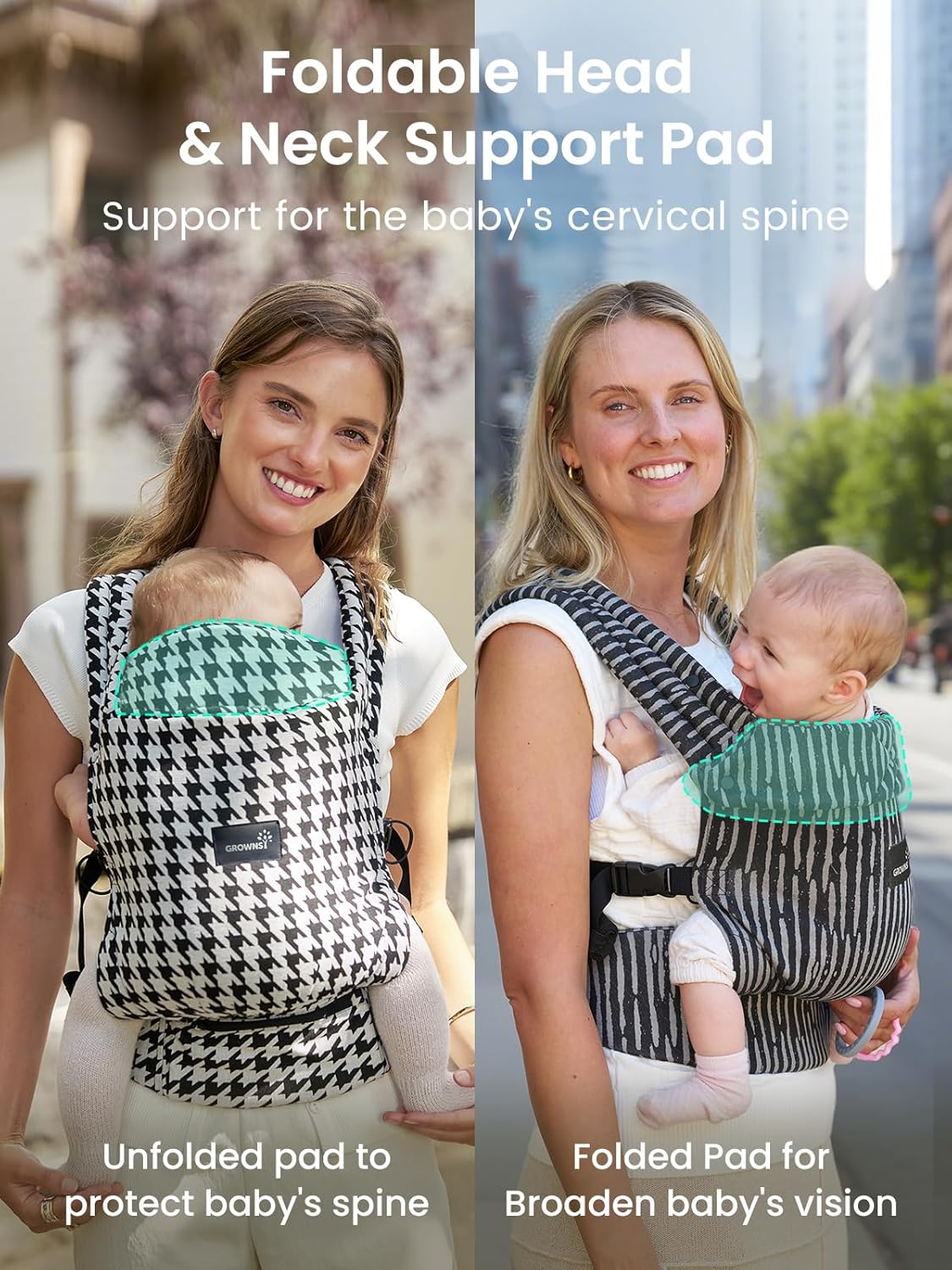 GROWNSY Baby Carrier Newborn to Toddler, Ergonomic Baby Toddler Carrier Wraps with Head Support, Easy to Wear, Infant Carrier Baby Gift, Travel and Hiking Friendly, for 7 to 44 lb (Flow-Stripe)