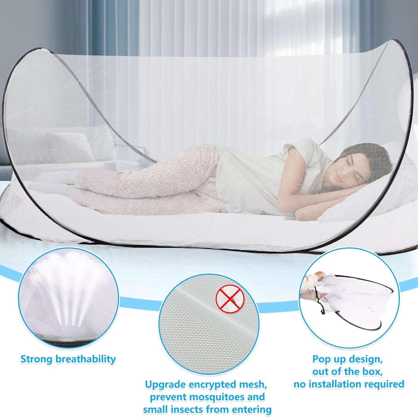 77 * 30 * 23 Inch Large Pop Up Mosquito Tent, Portable Foldable Mosquito Net for Bed Camping Travel Patio