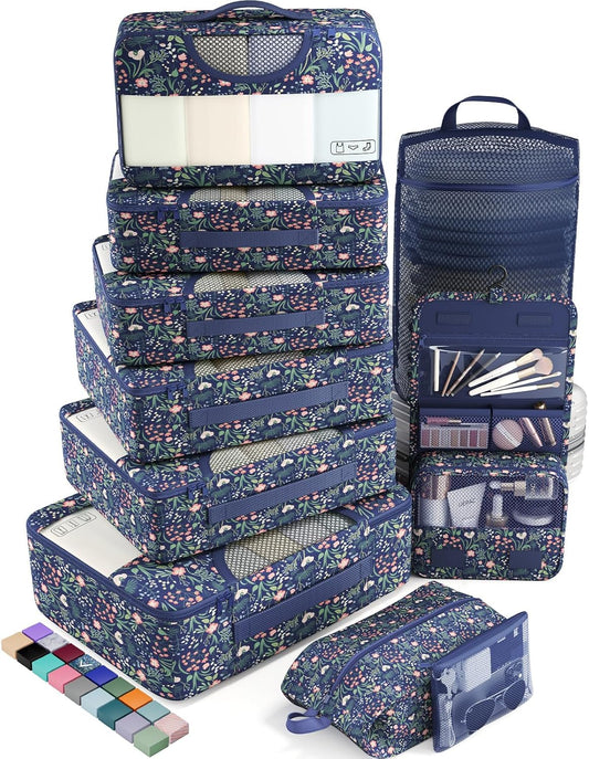 Veken 10 Set Packing Cubes for Travel Essential, Suitcase Organizer Bags in 4 Sizes, Carry-On Luggage Accessories with Large Laundry & Hanging Toiletry Bag, Must-Have for Airplane, Road Trip & Camping