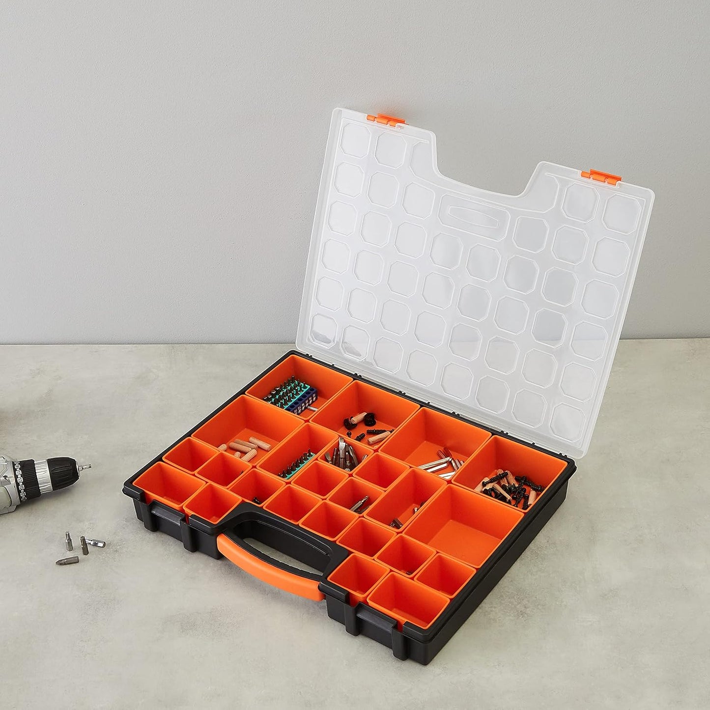Amazon Basics 19-Removable Compartment Organizer, Black, Orange, 16.5 x 13.2 x 2.4 inches