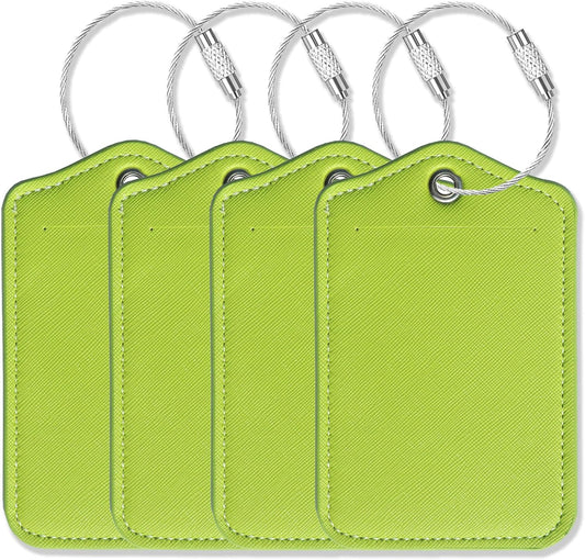 Luggage Tags for Suitcases-Leather Luggage Tag 4 Pack with Loops Cute Bag/Backpack/Suitcase Tags Travel Essentials for Flying (Limegreen)