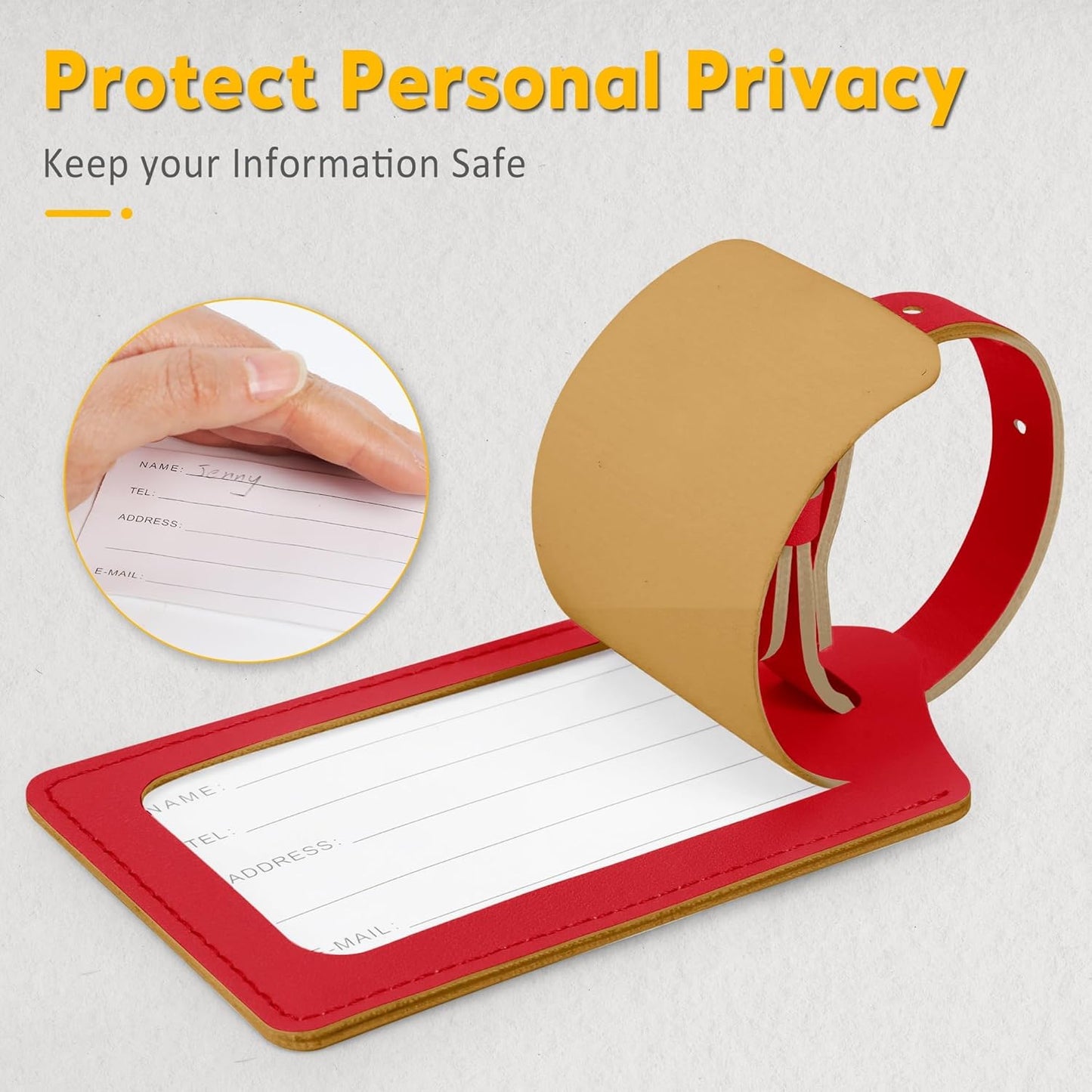 Travelambo Luggage Tags for Suitcases Faux Leather Privacy Protection 6 Pack Bag Tags Travel Accessories Essential, Deep Red