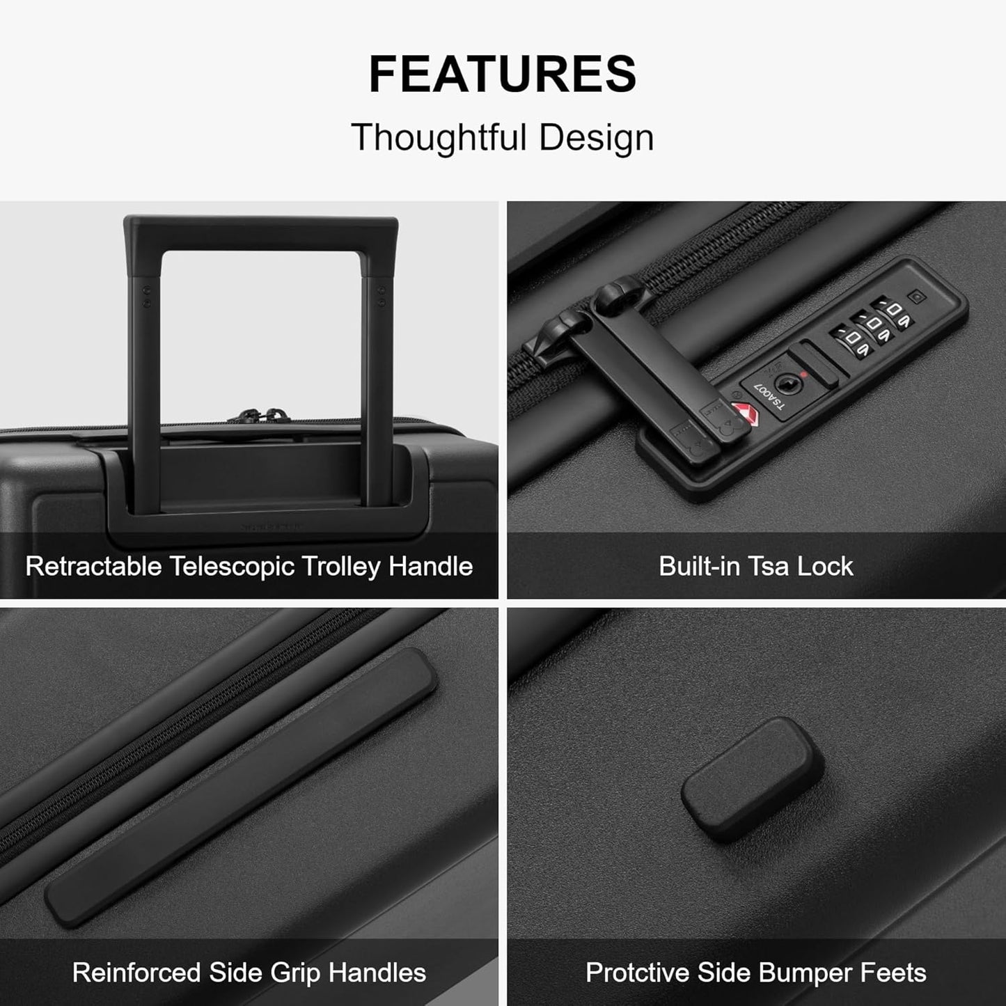 LEVEL8 Elegance Carry-on Suitcase, 20 Inch Carry on Luggage, Hardside Large Suitcases with Wheels, Tavel Bag with Tsa Lock, Black