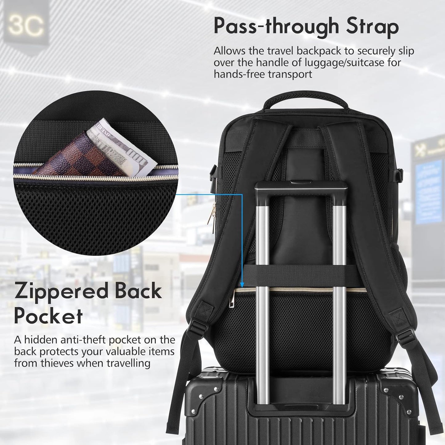 MOMUVO Travel Backpack for Women, Carry On Backpack Airline Approved with 3 Packing Cubes,Laptop Backpack with USB Charging Port, Casual Daypack for Weekender Business College, Large