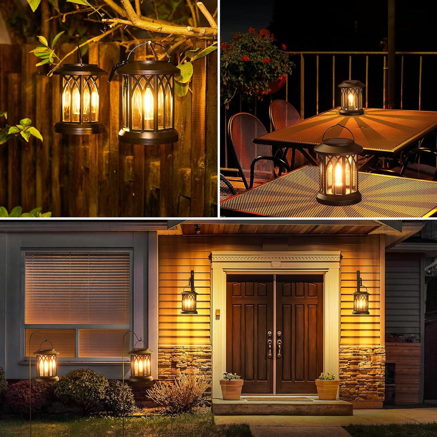 WdtPro Solar Lanterns Outdoor Waterproof, Upgraded Bright Hanging Solar Lights for Outside,Solar Powered Lanterns Lighting LED for Garden Patio Yard Decorative 2 Pack (Warm Light)