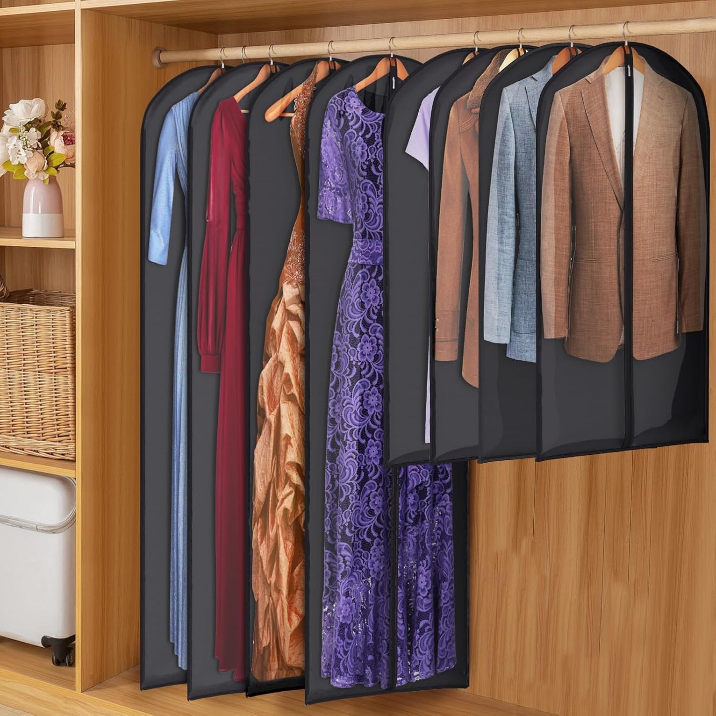 Zilink 65" Dress Bags for Gowns Long Clear Garment Bags for Gowns Garment Covers for Long Dresses, 6-Pack