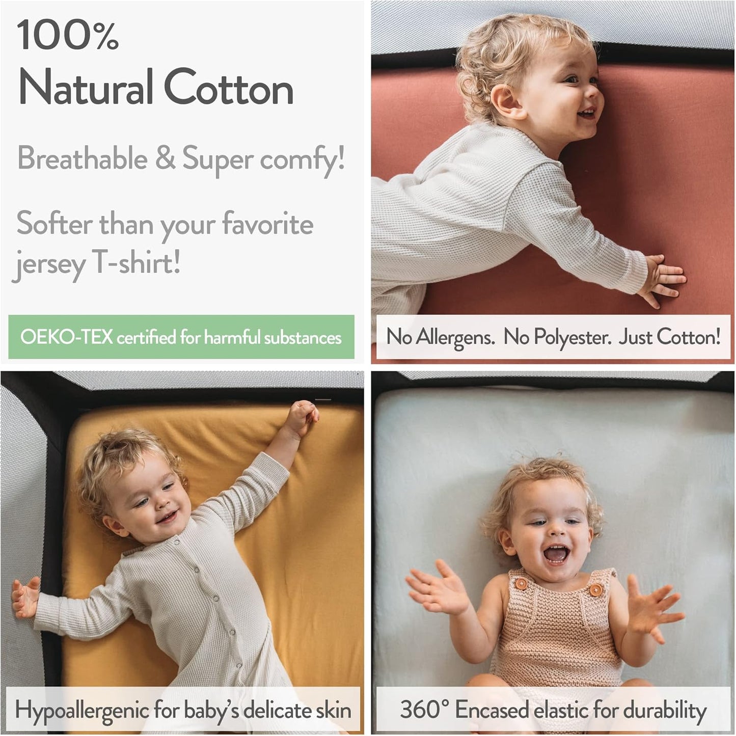 Pack and Play Sheets Fitted – Compatible with Graco Pack n Play Playard Crib and Other 27 x 39 Inch Playpen Mattress – Snuggly Soft 100% Jersey Cotton – Mustard Yellow + Burnt Orange – 2 Pack