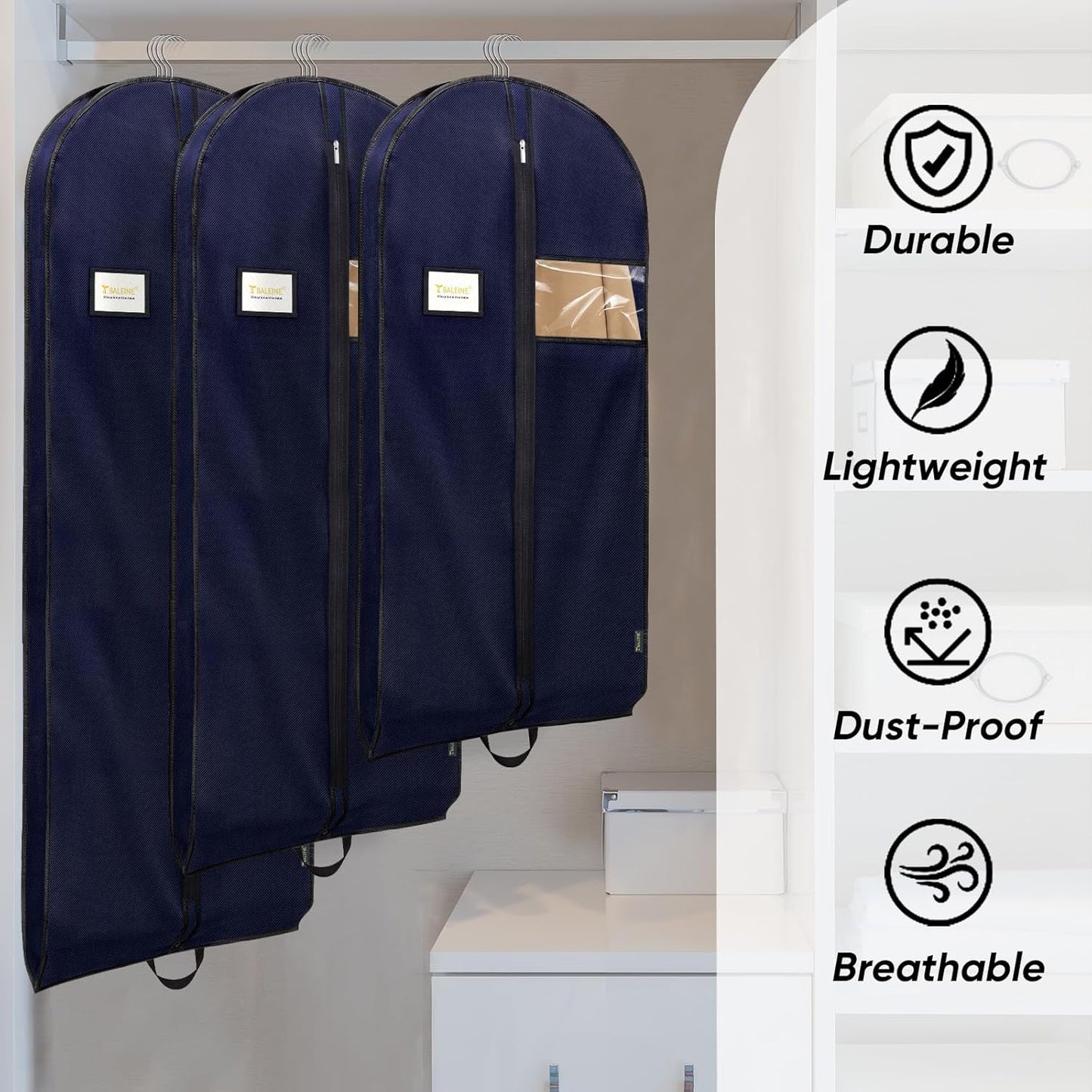 BALEINE 2PK Heavy Duty Garment Bag with Shoe Storage Travel Bag for Dresses, Suit, Coats Travel Essential (54", Blue)