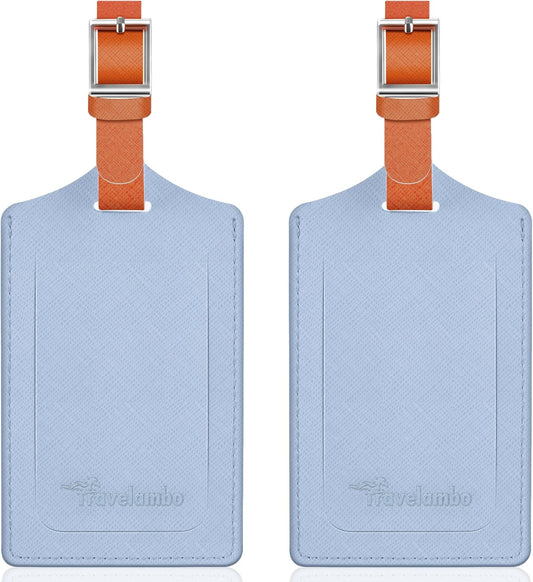Travelambo Luggage Tags for Suitcases Faux Leather Privacy Protection 2 Pack Bag Tags Travel Accessories Essential, Cross Blue