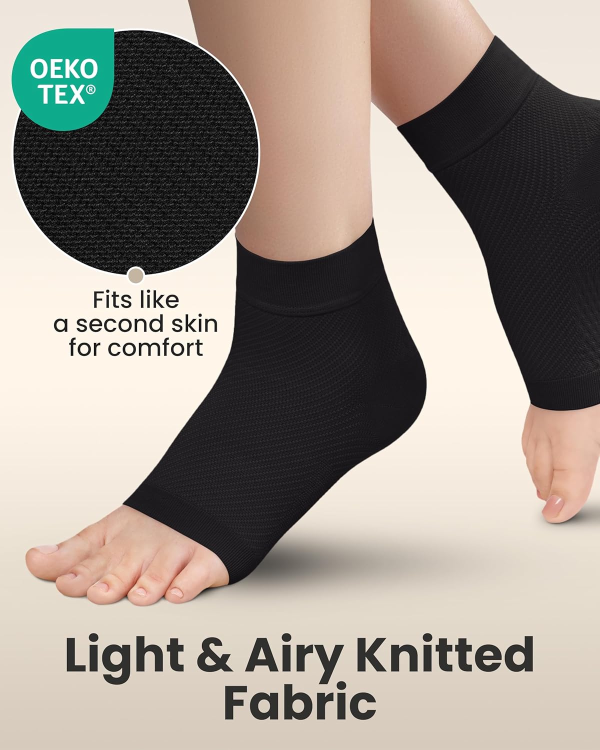 KEMFORD Ankle Compression Sleeve - Plantar Fasciitis Braces - Open Toe Compression Socks for Swelling, Sprain, Neuropathy, Foot Arch Support for Men and Women - 20-30mmhg, 2XL, Black