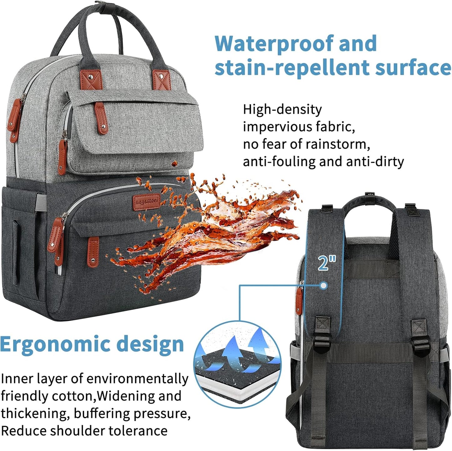 Diaper Bag Backpack, Baby Bag for Boys Girls, Large Diaper Backpack Travel Diaper Bags with Insulated Pockets Baby Registry Search Shower Gifts Newborn Essentials for Mom Dad, Waterproof Grey