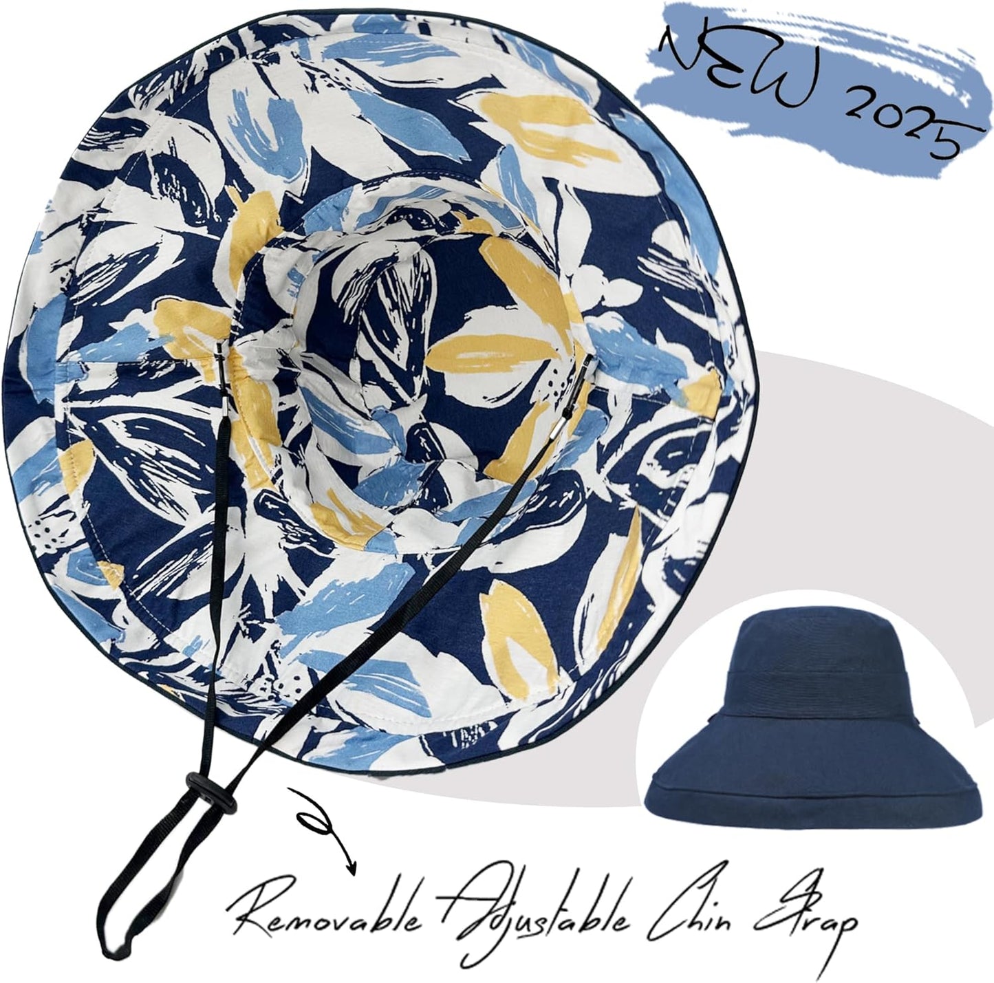 vidsel Womens Sun Hats Wide Brim Reversible Bucket Cotton Hat Packable Summer Travel Cap with Hat Clip,UV Protection