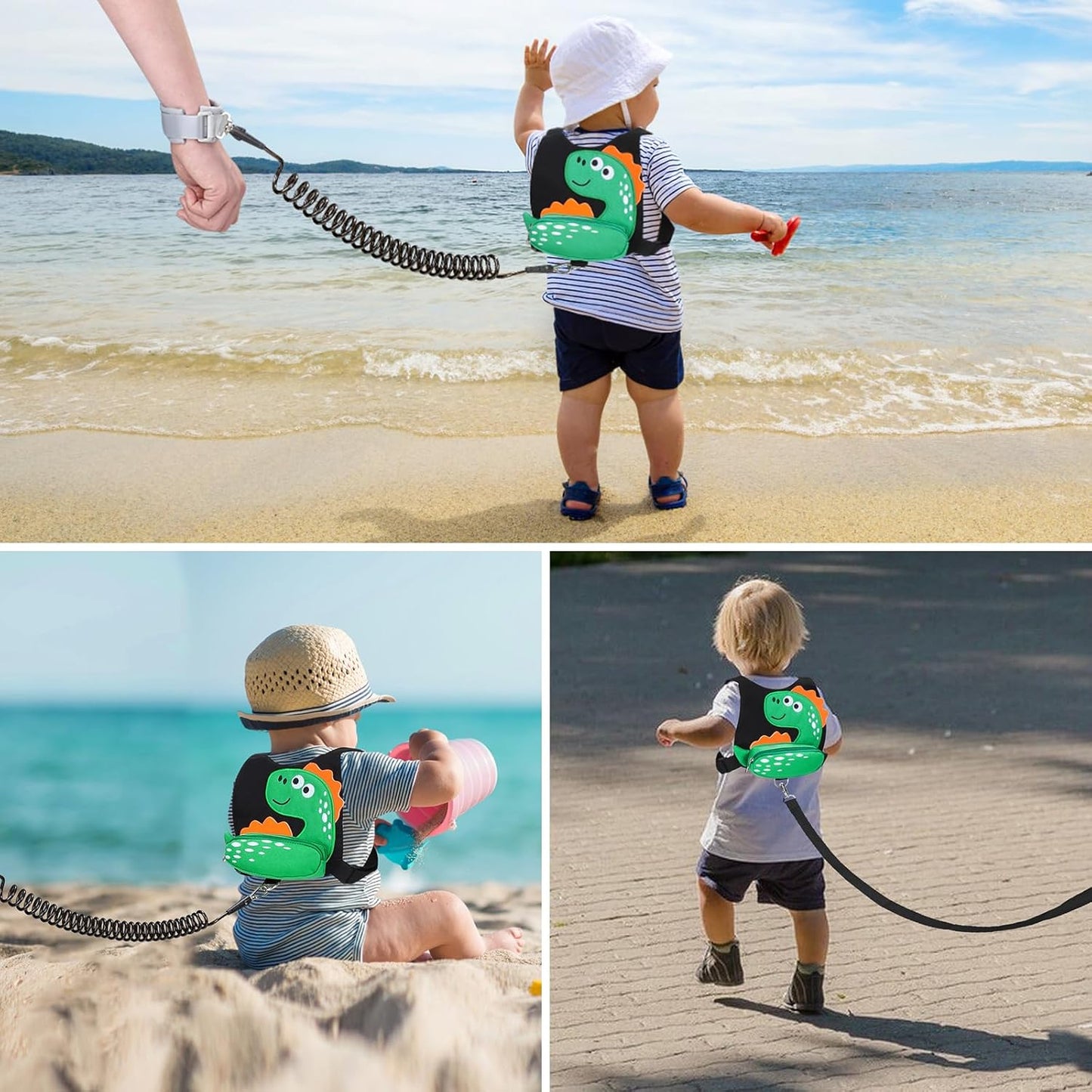 Accmor Toddler Harness Leash + Anti Lost Wrist Link, Cute Dinosaur Kids Leash Walking Harness, Baby Leashes for Toddlers, Child Harness Leash Wristband Assistant Strap Belt for Boys Girls Outdoor