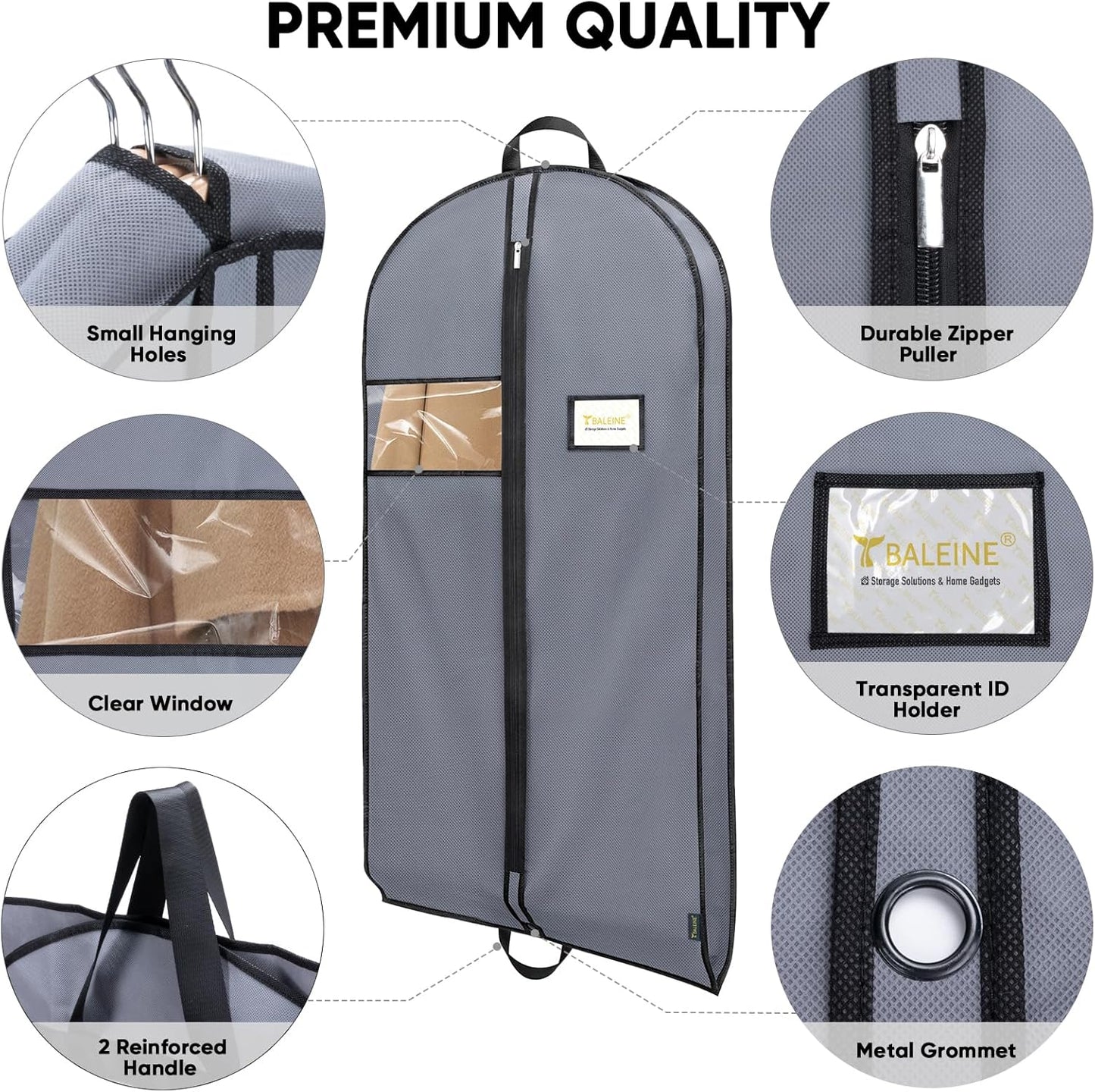 BALEINE 1PK Heavy Duty Garment Bag with Shoe Storage Travel Bag for Dresses, Suit, Coats Travel Essential (54", Grey)