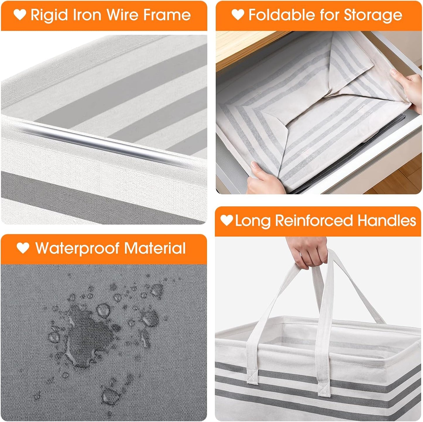 2 Pack Large Home Laundry Basket, Laundry Hamper, Freestanding Waterproof Dirty Clothes Bag, Tall Clothes Hamper - Extended & Reinforced Handles for College Dorm, Family (Light Grey/88L)