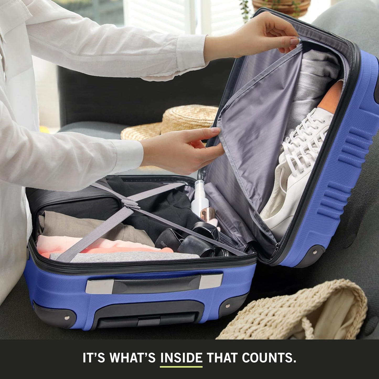 Kenneth Cole REACTION Out of Bounds Lightweight Hardshell 4-Wheel Spinner Luggage, Cobalt Blue, 2-Piece Set (20" & 28")
