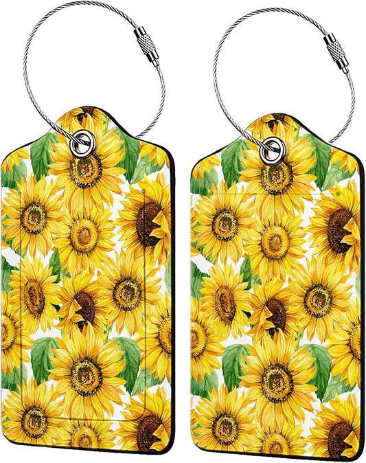 Blooming Sunflowers 2 Pcs Luggage Tags,Privacy Cover ID Label with Stainless Steel Loop and Address Card for Travel Bag Suitcase