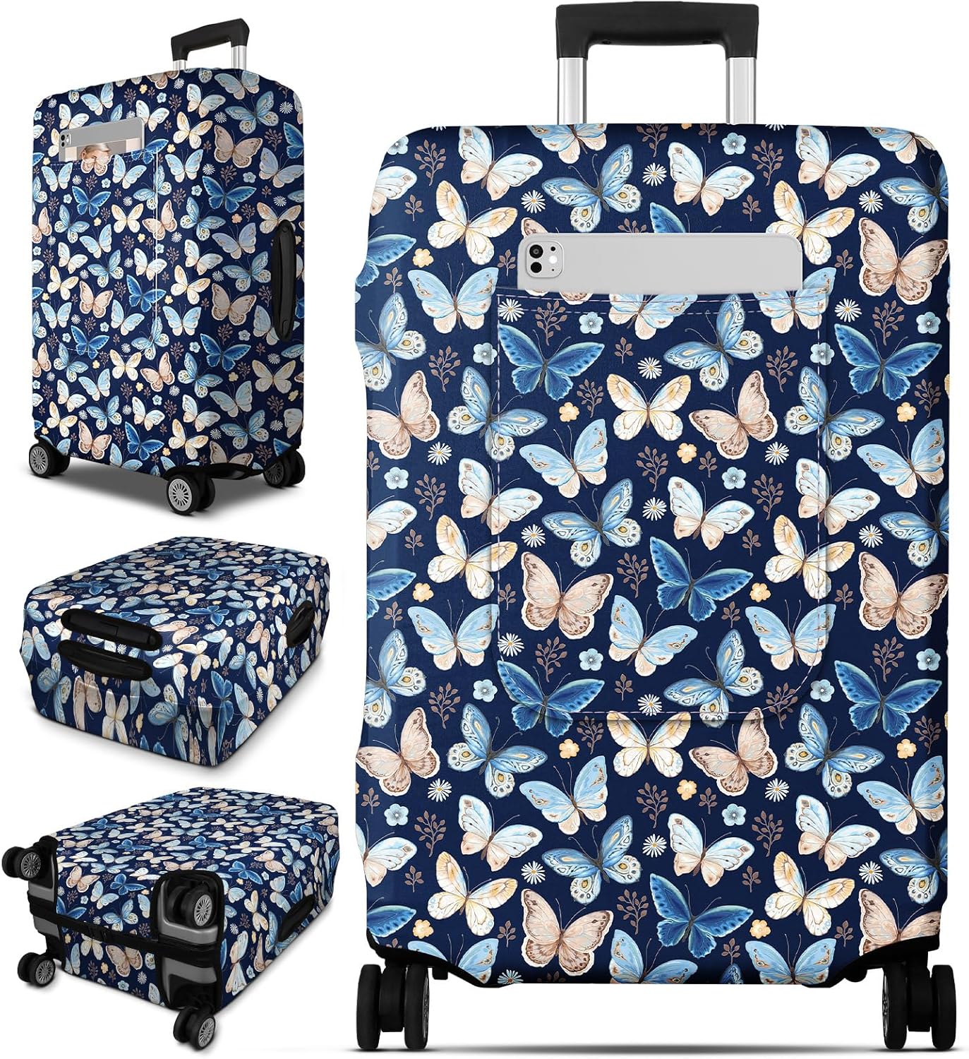 Slohif Luggage Cover for Suitcase Tsa Approved Protector - Luggage Sleeve Large Suit Case Cover Travel Stretch Baggage Case Protective Washable Fit 24-27 Inch Blue Butterfly M
