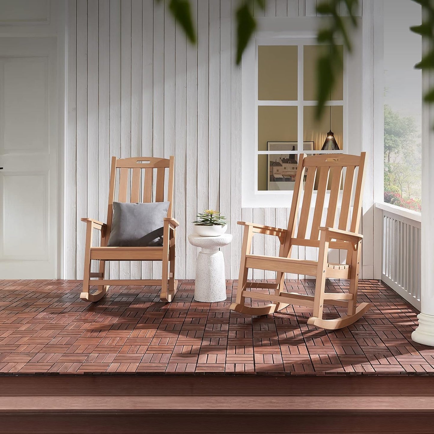 Psilvam Oversized Outdoor Rocking Chair, with 21" Wide Seat and 32" Tall Backrest, Pre-Assembled with Most Components for Effortless Installation (Teak Color)