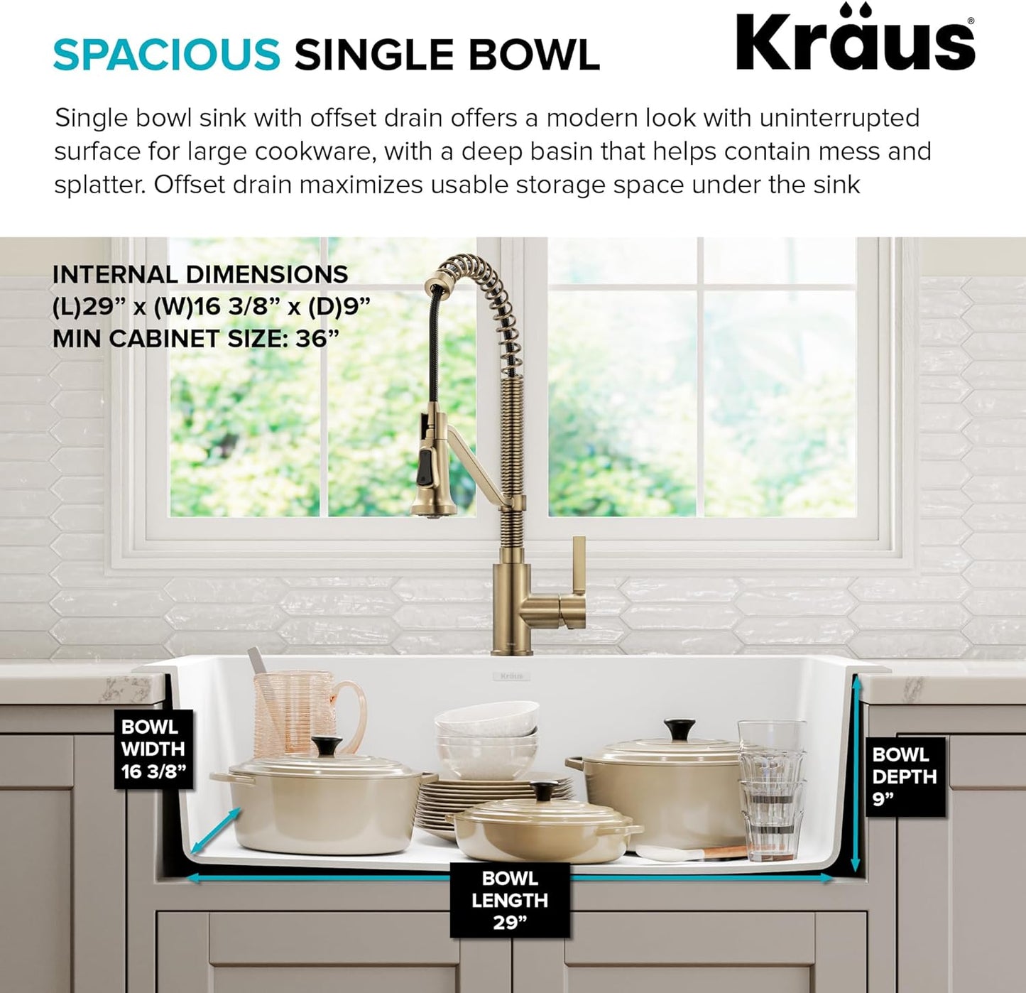 KRAUS Forteza 33-inch Granite Drop In/Undermount Single Bowl White Kitchen Sink, KGD-54WHITE