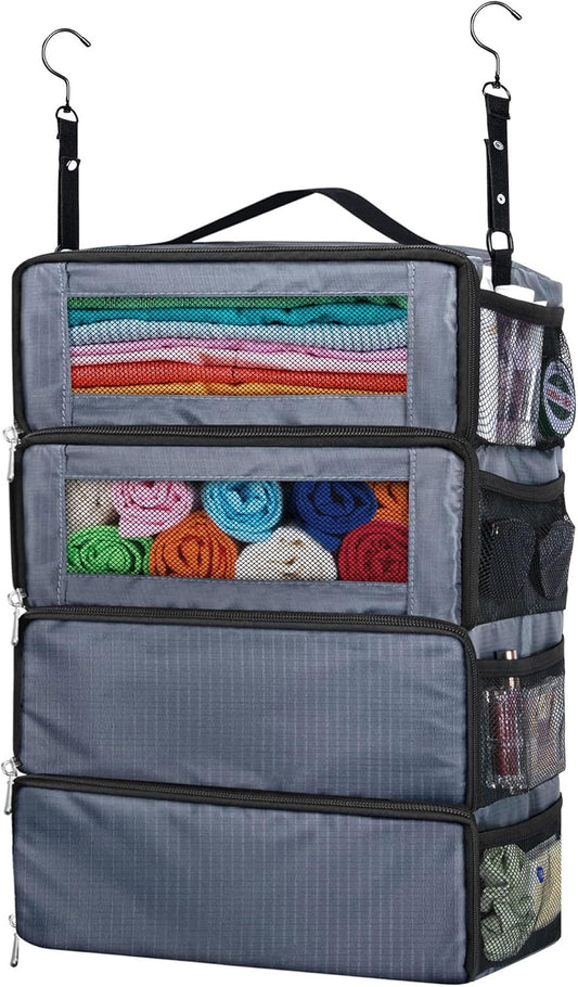 Hanging Travel Organizer, Carry-On Luggage Suitcase Organizer, Portable Travel Shelves Packing Cube for Cruise, Gray
