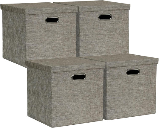 Posprica Storage Bins with Lids,13×13×13 Foldable Storage Cube Baskets Boxes Fabric Drawers for Closet Shelf Cabinet Bookcase,Set of 4,Coffee
