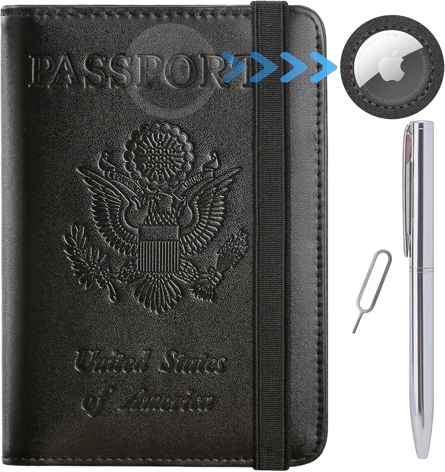 Airtag Passport Holder Cover Wallet Travel Essentials RFID Blocking Leather Card Case International Must Haves Travel Accessories for Women Men(119#Black)