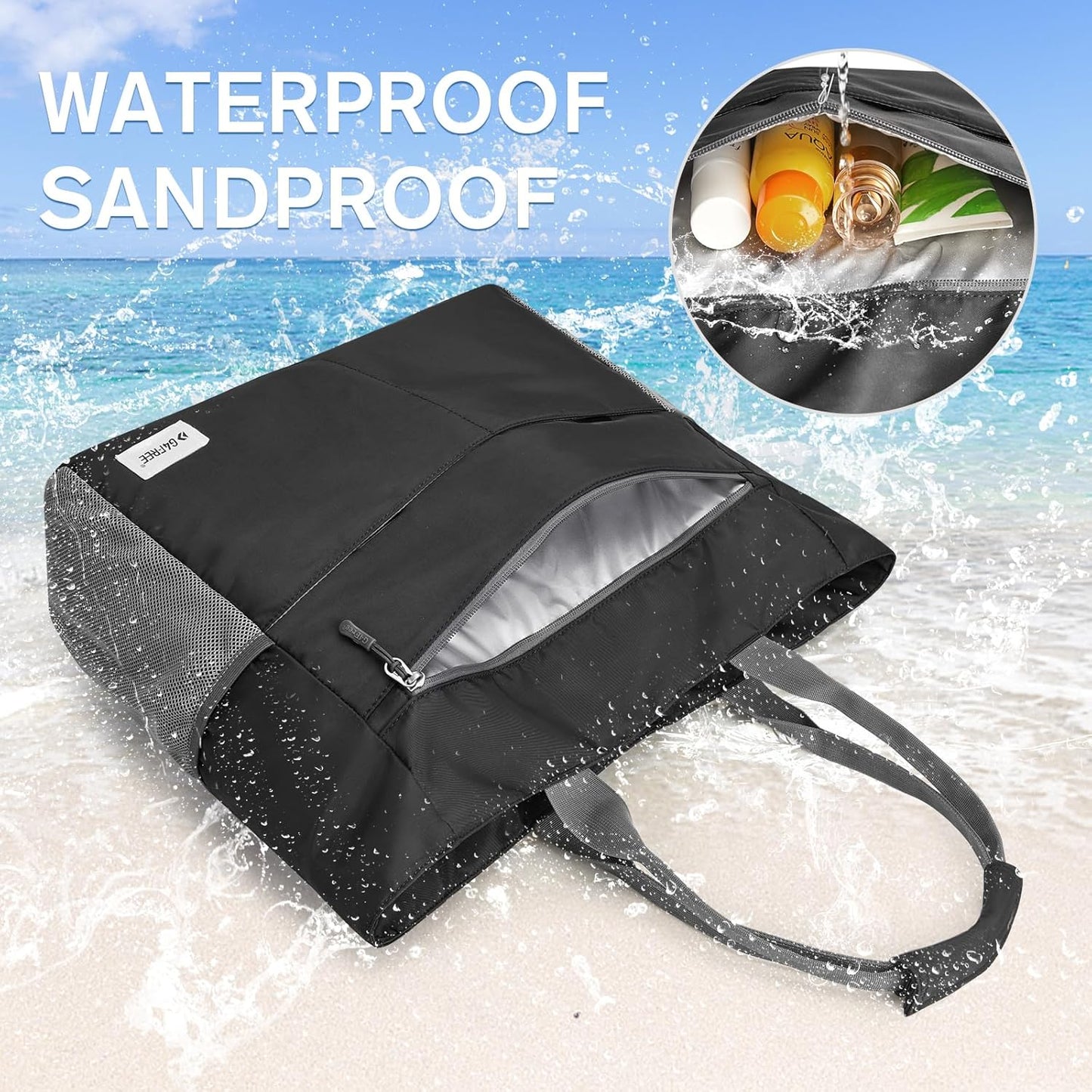 G4Free Beach Bag, Waterproof Sandproof Beach Tote Bag, Large Capacity Foldable for Women