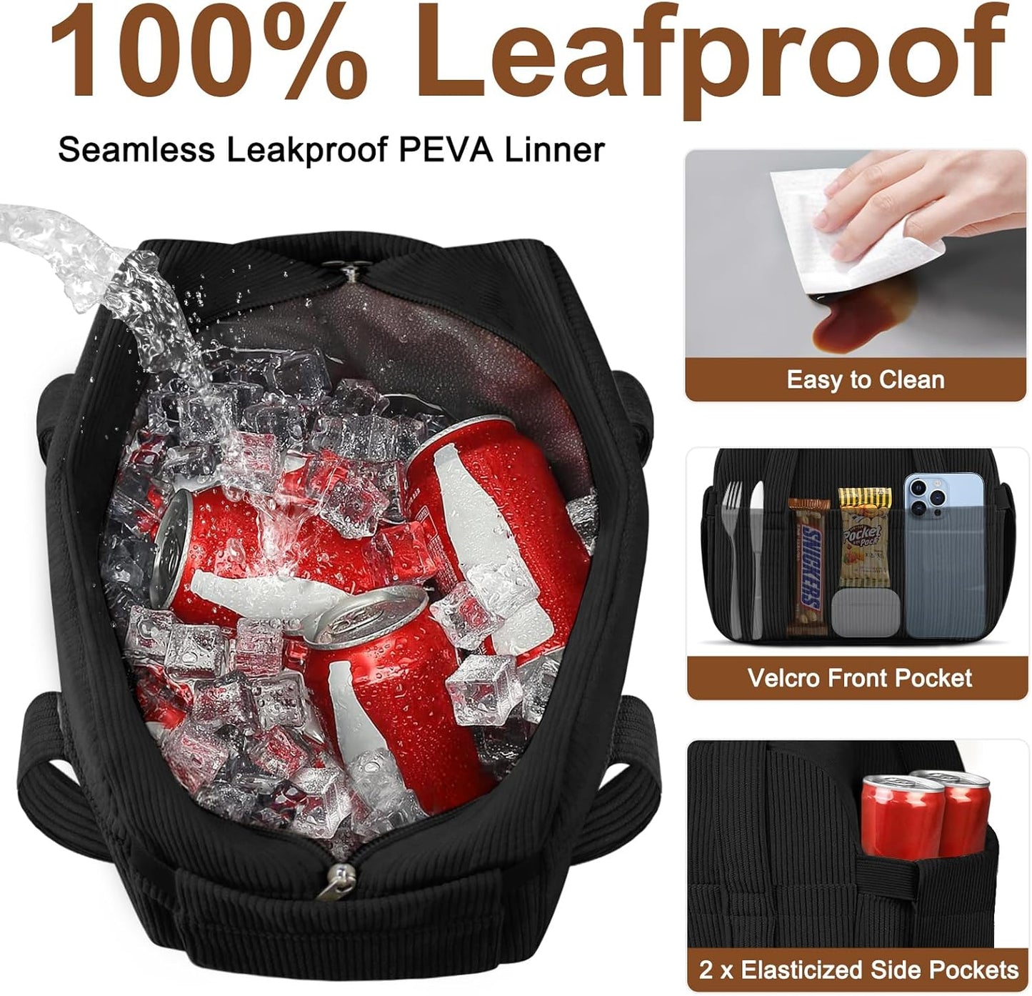 Corduroy Lunch Box Lunch Bag for Women Men, Cute Strawberry Small Insulated Reusable Work Leakproof Simple Lunch Boxes Tote Bag Adults Cooler Bag