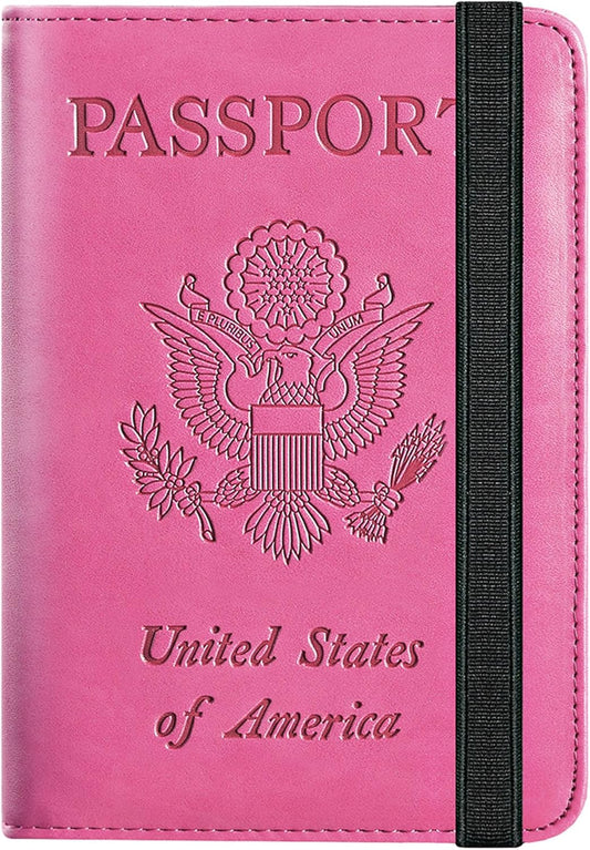 Passport Holder Cover Wallet Travel Essentials RFID Blocking Leather Card Case International Must Haves Travel Accessories for Women Men(101#Pink)
