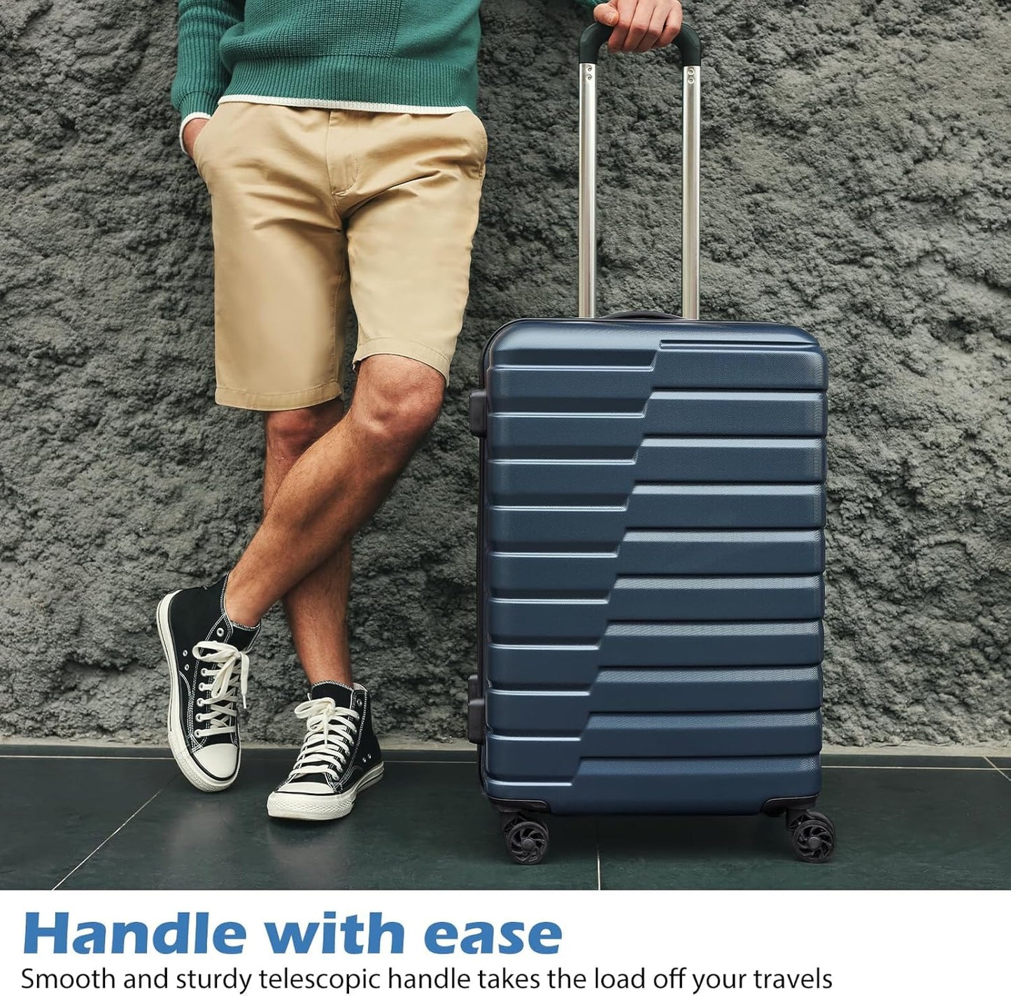 Coolife Larage Luaggage Hardside Expandable Suitcase with Spinner Wheels Checked 28-Inch（silver）