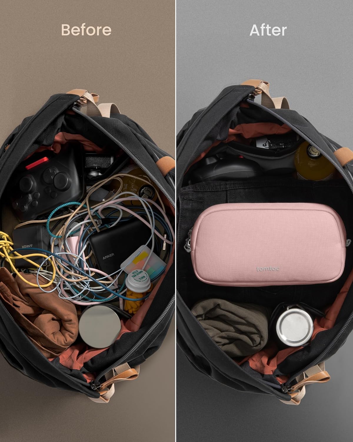 tomtoc Electronics Organizer Travel Case, Water Resistant Travel Bag Cable Organizer for Essentials, Tech Pouch Accessories Carry Storage for Cord, Phone, Cables, Airpods, USB Flash Drive, Daily Items