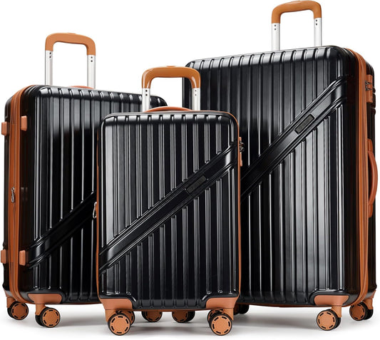 GinzaTravel Luggage Sets 3-Piece Expandable Suitcases with Wheels PC+ABS Durable Hardside Luggage sets TSA lock