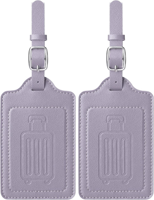 Teskyer Luggage Tags for Suitcases, TSA Approved with Privacy Protection Cover, Premium Faux Leather Bag Tags for Travel - 2 Pack, Purple